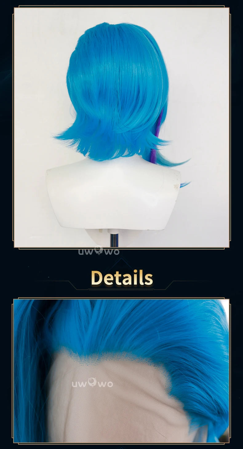 UWOWO Jinx Wig Game LOL: Arcane2 Fractured Jinx Cosplay Costume Wig Long Lace Wig Blue Hair Heat Resistant