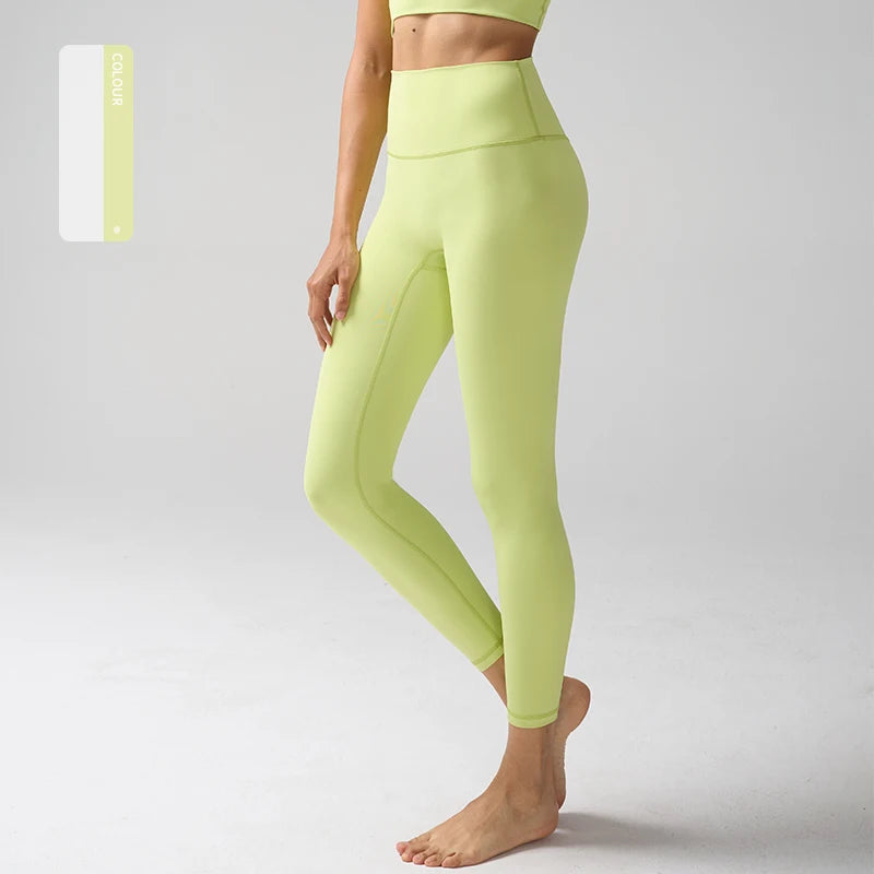High Waist Naked Feeling Leggings for Women – Fitness Running Yoga Gym and Casual Workout Tight Pants - Mustard Green