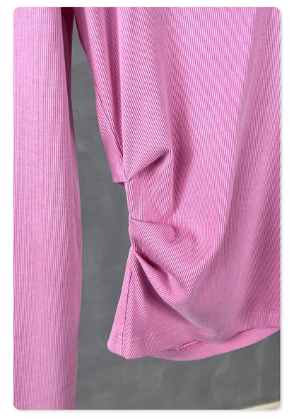 ZODF Sexy Women Autumn Washed 275gsm Hooded T Shirt Ladies Girls Slim Fit Distressed Side Pleated T-Shirts Tees HY1149