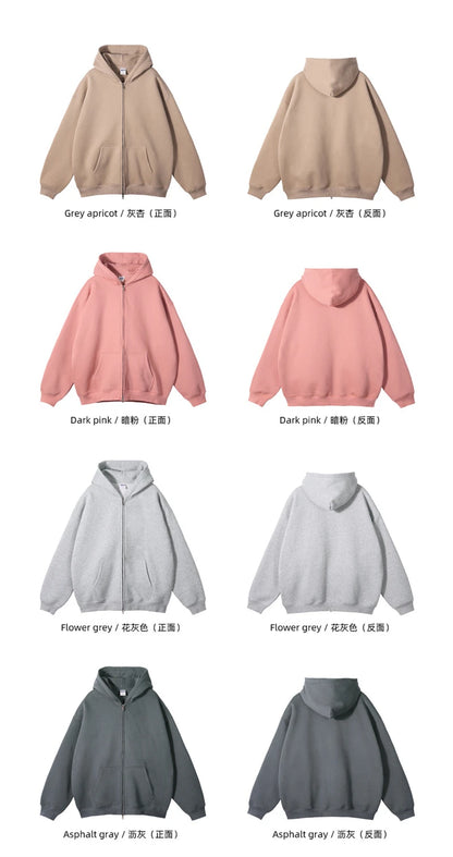 ZODF New Men Double Headed Zipper Fleece Hoodies Unisex Loose Basic Solid Warm Hooded Sweatshirts Coats For Winter HY0633