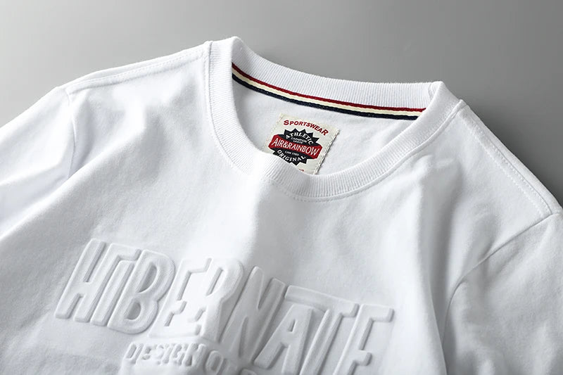 Summer American Retro Short-sleeved O-neck 3D Letter Printed T-shirt Men's Fashion Simple 100% Cotton Washed Casual Sport Tops