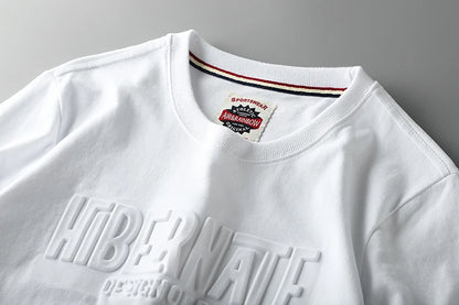 Summer American Retro Short-sleeved O-neck 3D Letter Printed T-shirt Men's Fashion Simple 100% Cotton Washed Casual Sport Tops