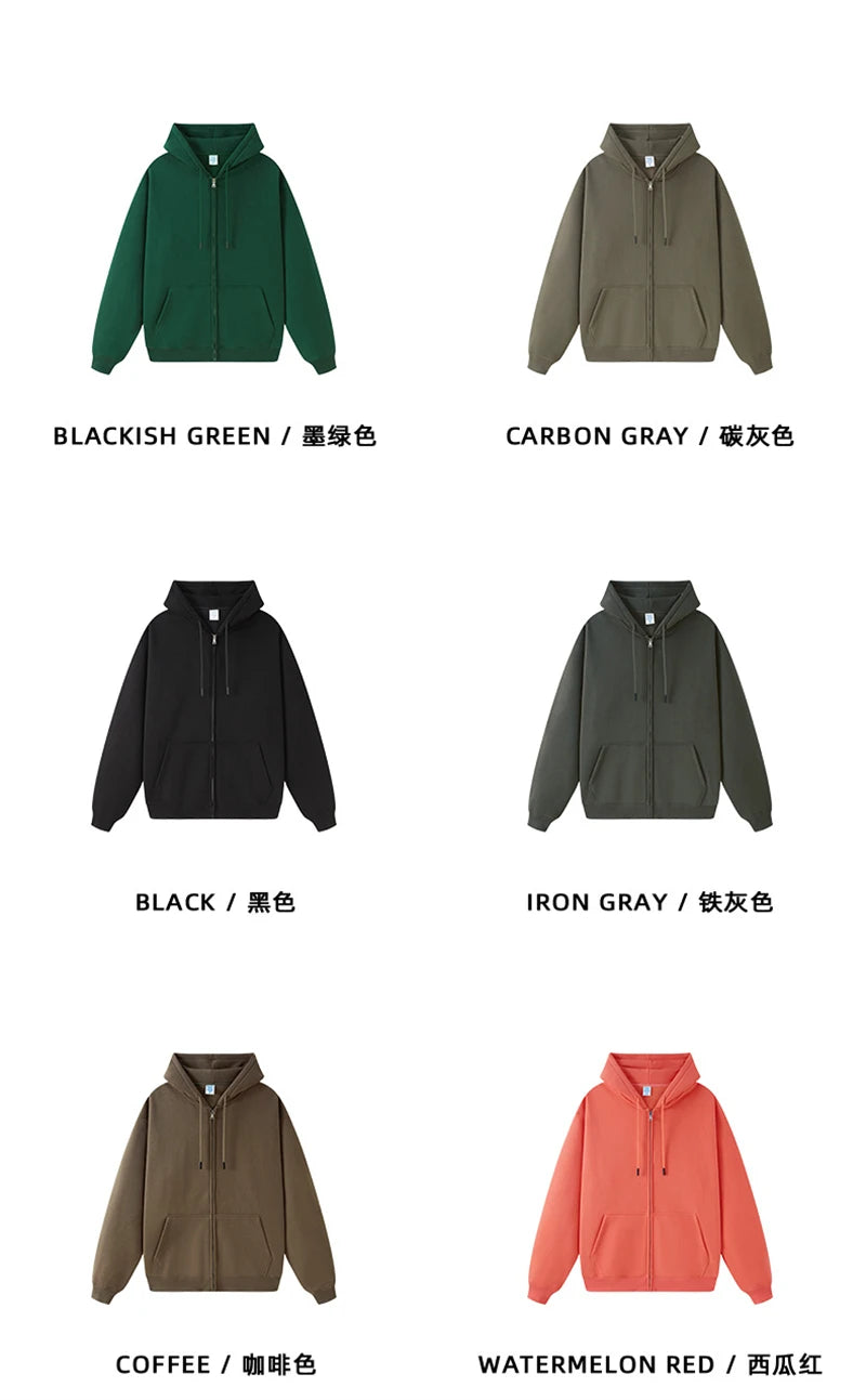 ZODF Basic Winter Men Fleece Zipper Hoodies Unisex Casual Loose 350gsm Warm Solid Hooded Sweatshirts Coats 18 Colors HY0726