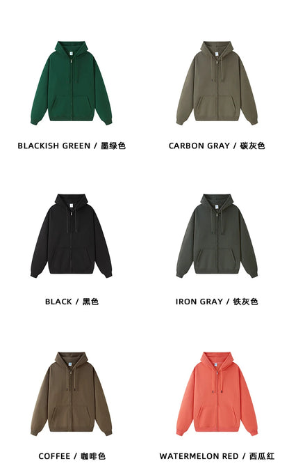 ZODF Basic Winter Men Fleece Zipper Hoodies Unisex Casual Loose 350gsm Warm Solid Hooded Sweatshirts Coats 18 Colors HY0726