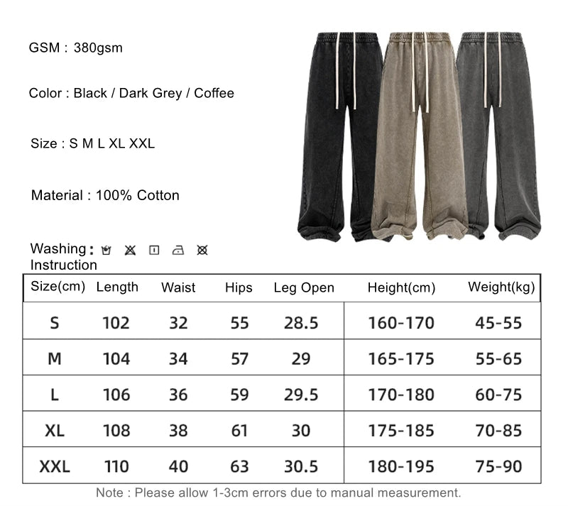 ZODF Retro 2025 Autumn Men 380gsm Washed Cotton Pants Unisex Distressed Loose Terry Sport Trousers Sweatpants HY1079
