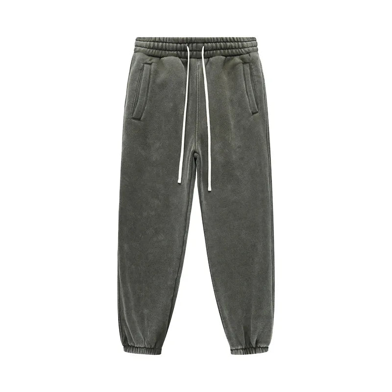 ZODF Vintage Men 360gsm Thick Fleece Sweatpants Women Unisex Loose Washed Distressed Warm Joggers Pants For Winter HY0749