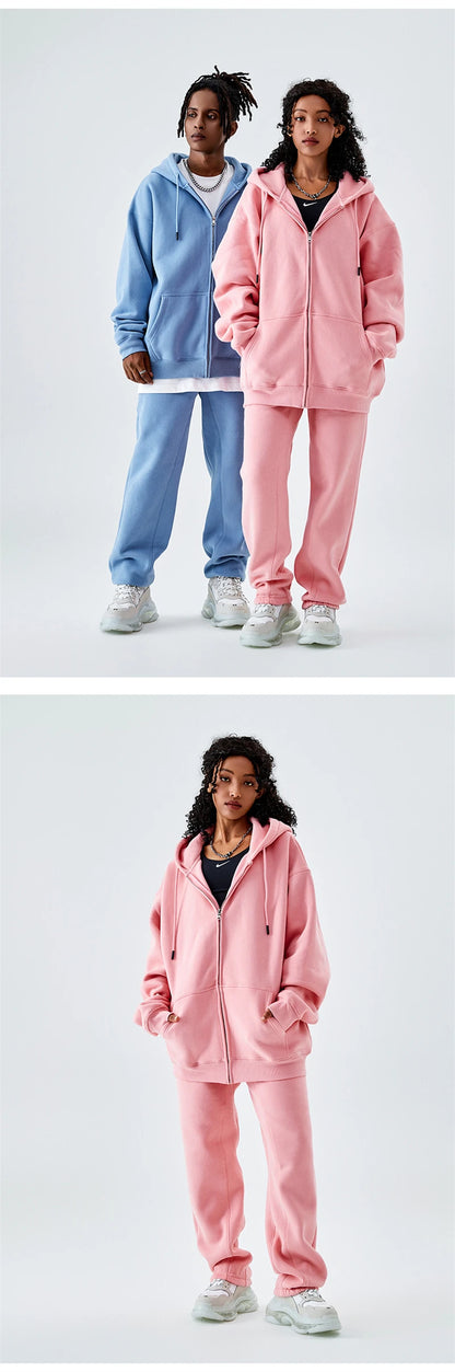 ZODF Basic Winter Men Fleece Zipper Hoodies Unisex Casual Loose 350gsm Warm Solid Hooded Sweatshirts Coats 18 Colors HY0726