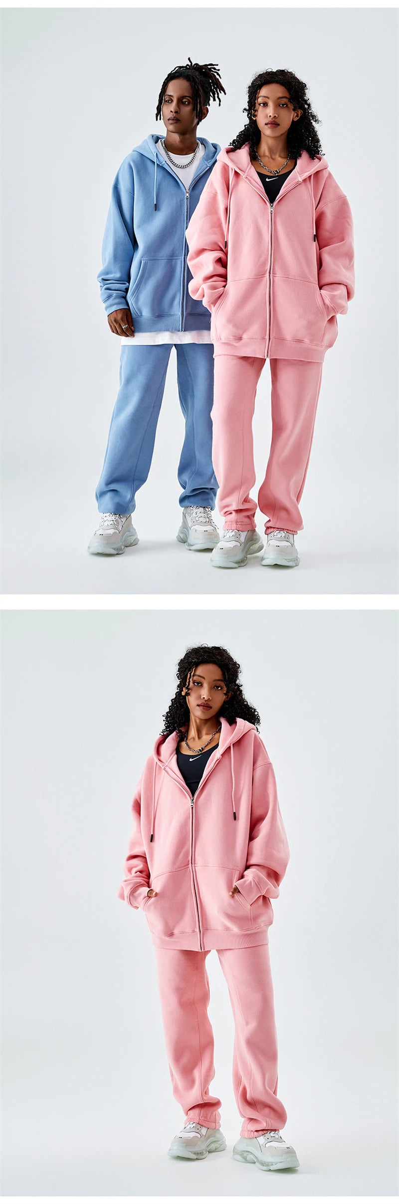 ZODF Basic Winter Men Fleece Zipper Hoodies Unisex Casual Loose 350gsm Warm Solid Hooded Sweatshirts Coats 18 Colors HY0726