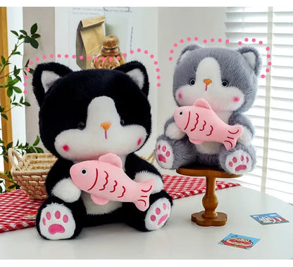 45cm Kawaii Stuffed Toys Lace Scarf Cat Plush Doll Fluffy Soft Cat Baby Doll Cute Cartoon Cat Stuffed Toy Home Decor Kid Gifts