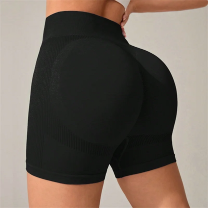 The Codex Women’s Slim Fit High Waist Seamless Hip Lifting Yoga Shorts Tight Knit Sports and Fitness Pants - Black