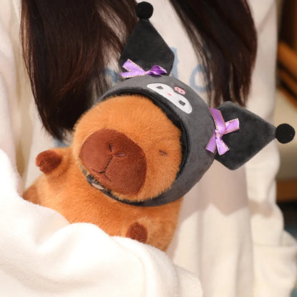Capybara Soft Doll Cute Stuffed Capibara Anime With Pikachu Stitch Kuromi Hat Toy Kawaii Plushie Xmas Gift for Girl Friend