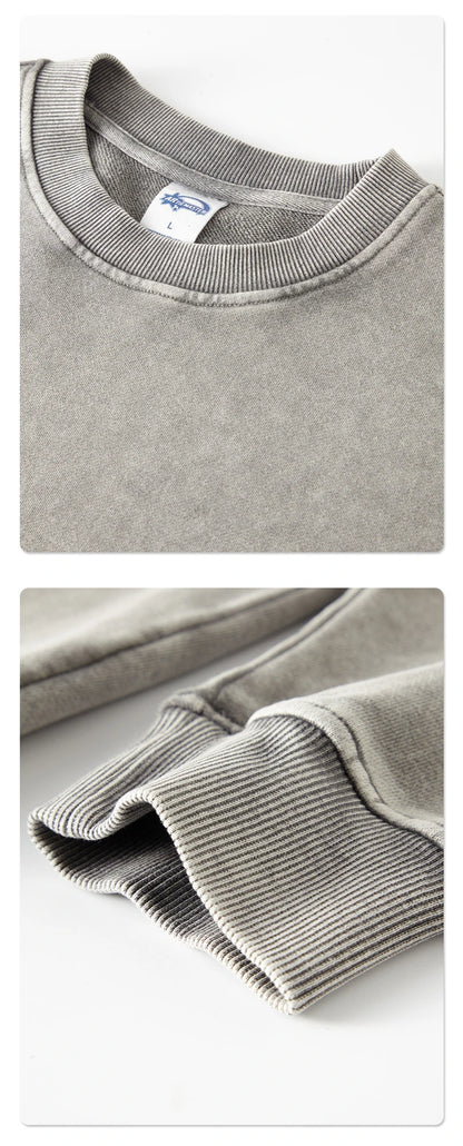 ZODF Retro Autumn Men Batik Washed Cotton Sweatshirts Unisex Loose 420gsm Terry O Neck Pullovers Streetwears HY0665