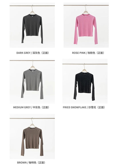 ZODF Sexy Autumn Washed 275gsm Full Sleeve T Shirt For Women Ladies Girls Slim Fit Distressed T-Shirts Tops HY1145