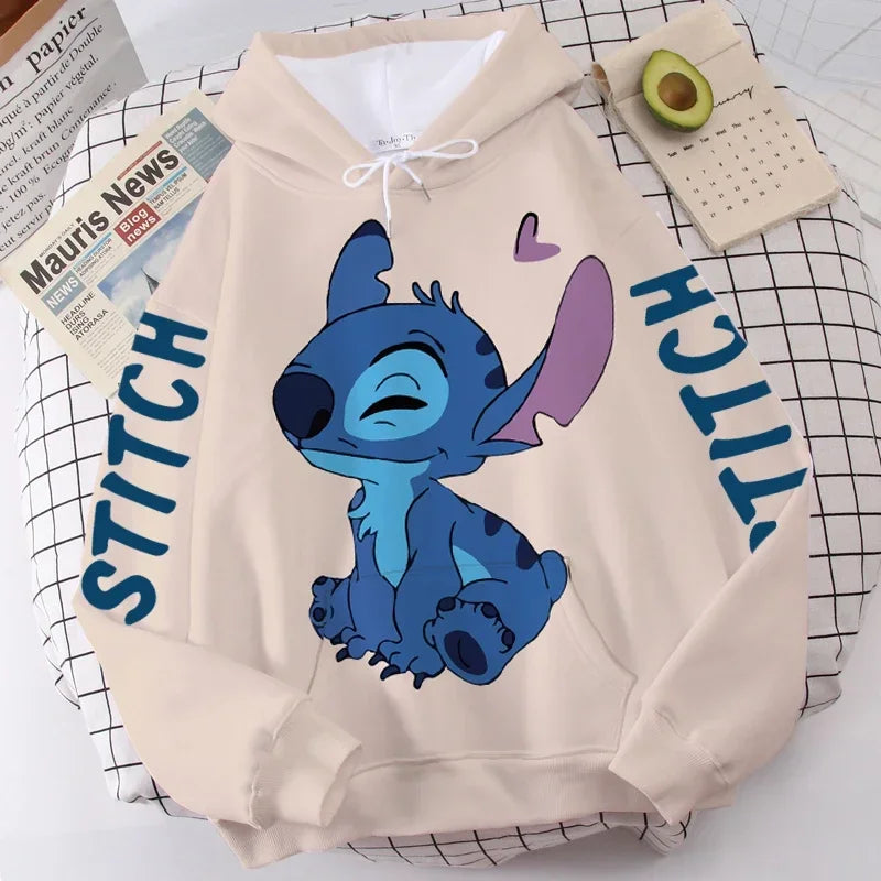 Women's Long Sleeve Oversized Hoodie MINISO Disney Gothic Kawaii Lilo & Stitch Pattern Sweatshirt Y2k Winter Fashion Coat Sale