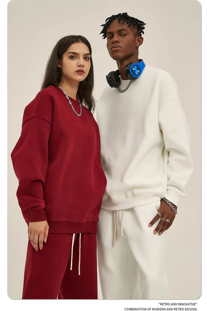 ZODF New 2025 Winter 350gsm Fleece Sweatshirts For Men Unisex Casual Loose Basic Solid O-Neck Thick Warm Pullovers HY0635