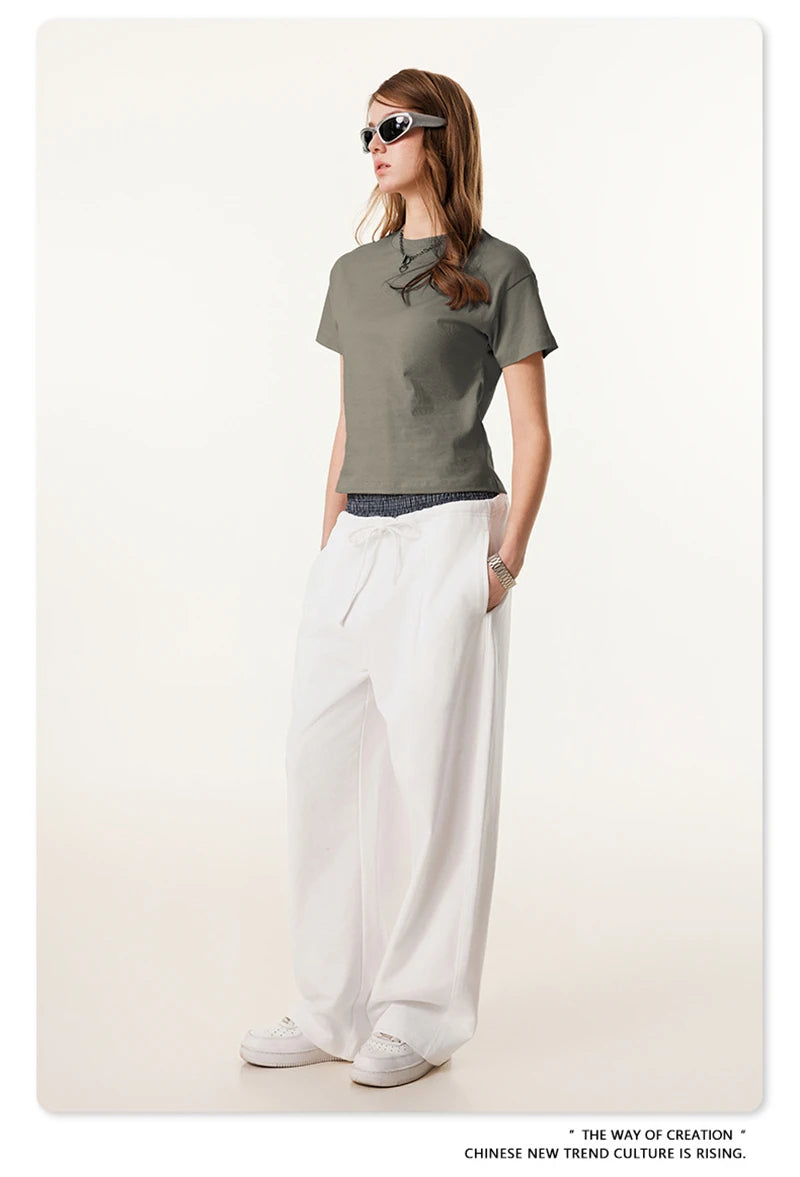 ZODF Women 2025 Summer 255gsm Cotton T-Shirts Hotsweet Girls Casual Solid Comfortable Sport T Shirt Brand Tops HY0978