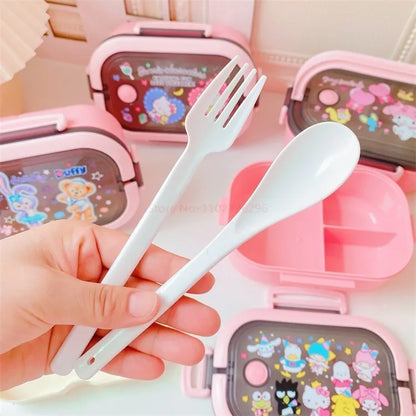 Disney Stitch Cartoon Portable Lunch Box Child Student Hermetic Bento Box Office Portable Double Layer Lunch Box High Capacity