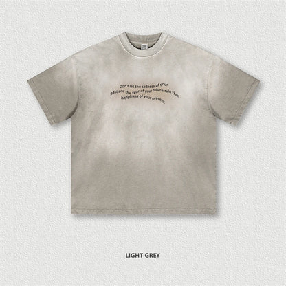 ZODF Summer High Street Printing T-Shirts For Men Unisex Retro Washed 250gsm Ripped Cotton T Shirt Brand Tops HY0858