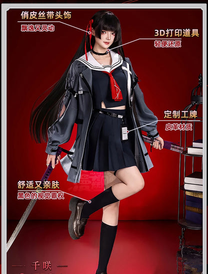 Wuthering Waves Chisa Cosplay Costume Wig Jacket Uniform Headwear Rings Sticker Halloween Party for Women Girls Carnival Props