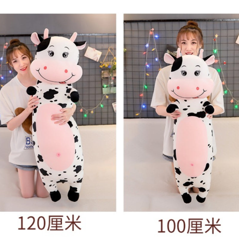 70cm-100cm Lovely Creative Milk Cow Plush Pillow Toys Soft Stuffed Cartoon Animal Cattle Doll Bedroom Sleeping Pillow Cushion
