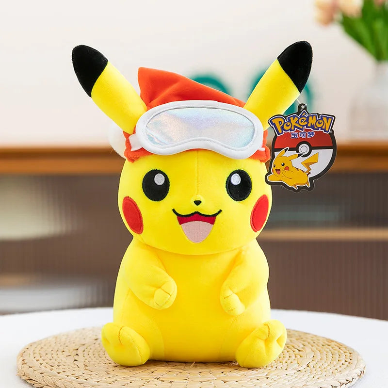 Pokemon Pikachu Plush Toys Anime Pokémon Plushie Dolls 25cm Kawaii Stuffed Pillow Skiing Pikachu Christmas Gifts for Childrens