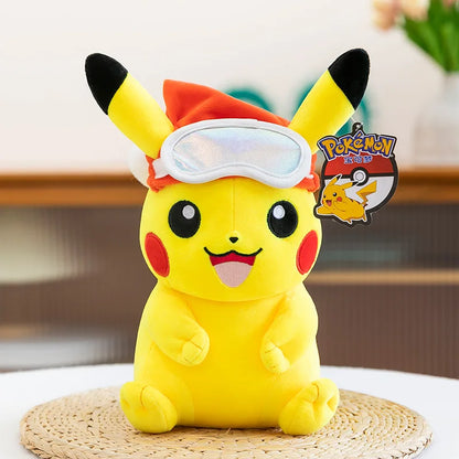 Pokemon Pikachu Plush Toys Anime Pokémon Plushie Dolls 25cm Kawaii Stuffed Pillow Skiing Pikachu Christmas Gifts for Childrens