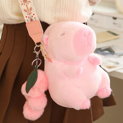 High Quality Fluffy Capybara Plush Bag Furry Stuffed Animal Capybara Soft Shoulder Bag with Cute Fruit Charm Decor for Girl