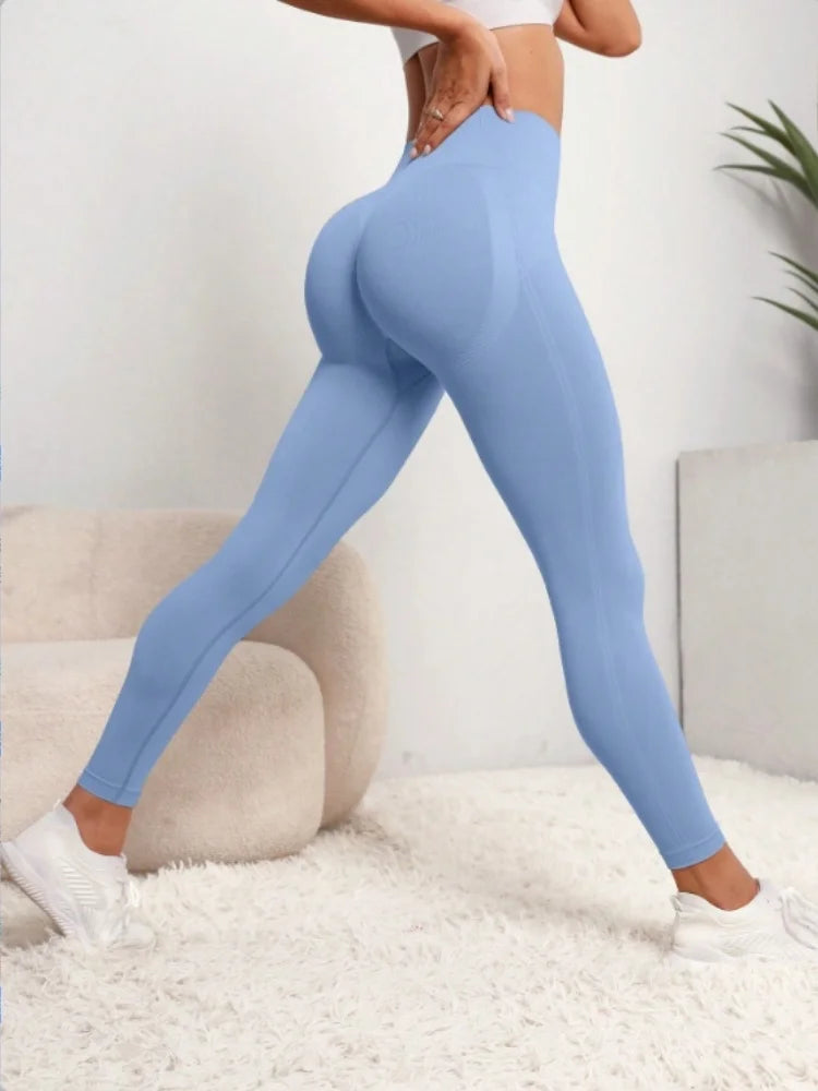 Women Seamless High Waist Gym Leggings Yoga Stretchy Fitness Sports Activewear Pants - light blue / S
