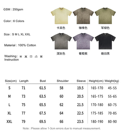 ZODF Fashion 2024 250gsm Washed Distressed T-Shirts For Men Unisex Women Retro Cotton Relax Fit T Shirt Brand Tees HY0838