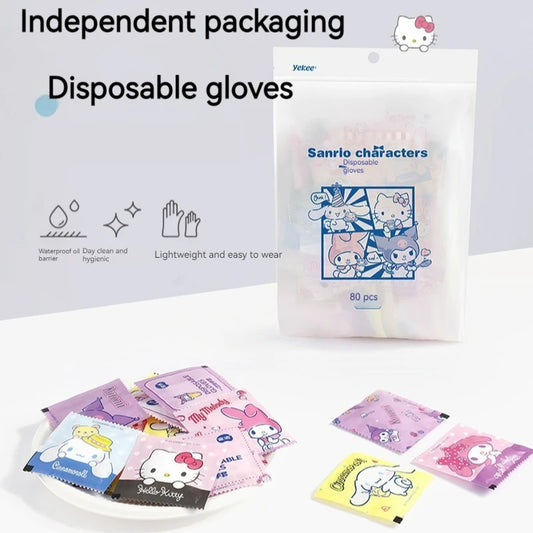 Sanrio Disposable Gloves, Single Pack, Small Bag, Household Food Grade Kitchen Cleaning, Thickened Pe Transparent Gloves