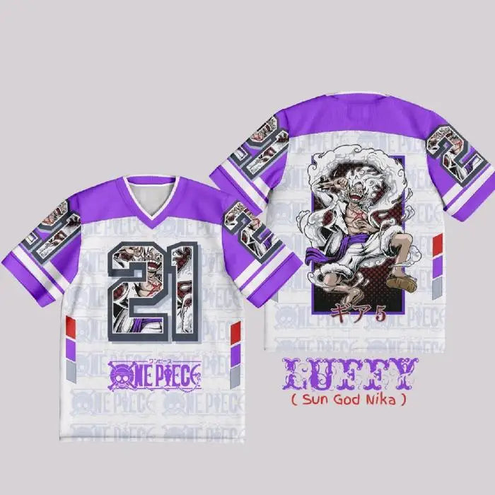 One Piece Luffy Anime Y2k Korean Style Kpop Baseball Hockey 21 Jersey T-shirt Fashion Streetwear Anime Daily Unisex Tops Tees