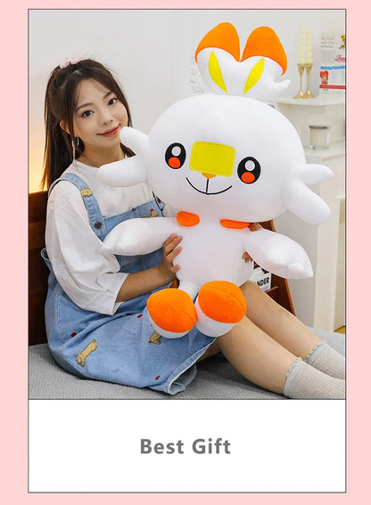 50/90cm Scorbunny Pokemon Large Plush Toys Anime Doll Cute Giant Pokémon Rabbit Cartoon Stuffed Plushie Pillow Gift for Kid Xmas