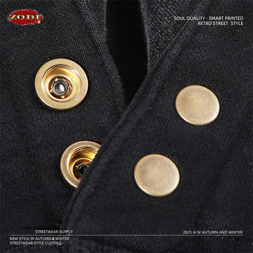 ZODF Retro Winter Washed 370gsm Man's Fleece Hoodie Unisex Distressed Thick Warm Buttons Hooded Pullovers Coats HY1169