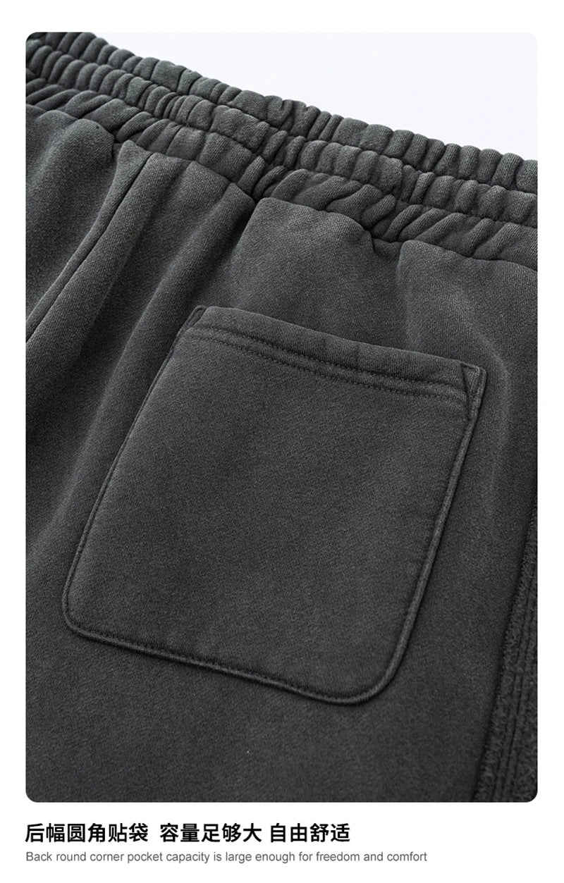 ZODF Vintage Man Winter Washed Fleece Straight Pants Unisex Distressed 360gsm Knitted Warm Trousers Brand Bottoms HY1092