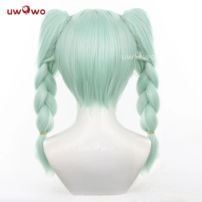 UWOWO V Singerr Mikku Cute Bunny Women Cosplay Wig With Ponytails Light Green Hair 45CM