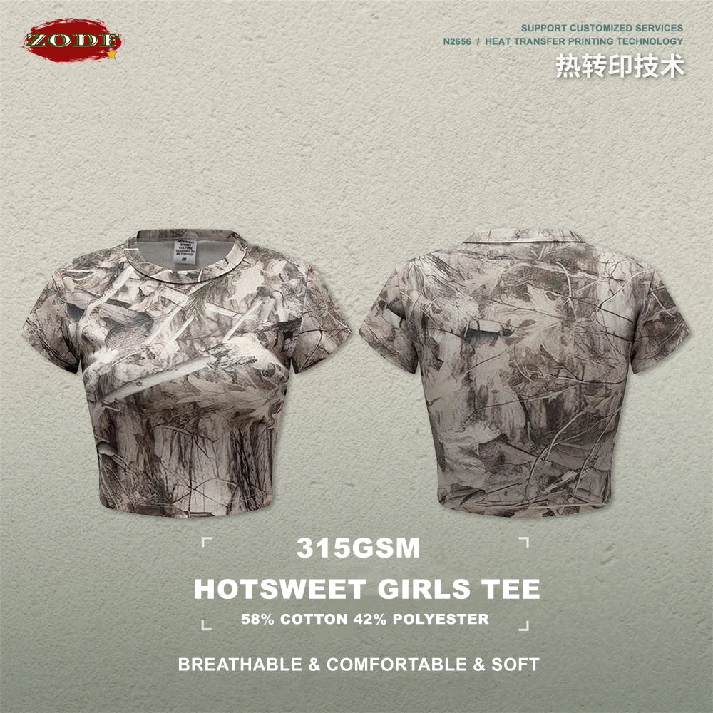 ZODF Sexy 2026 Summer Women Camouflage Printing Crop T-Shirts Hotsweet Girls O Neck Sport T Shirt Brand Tees HY1201