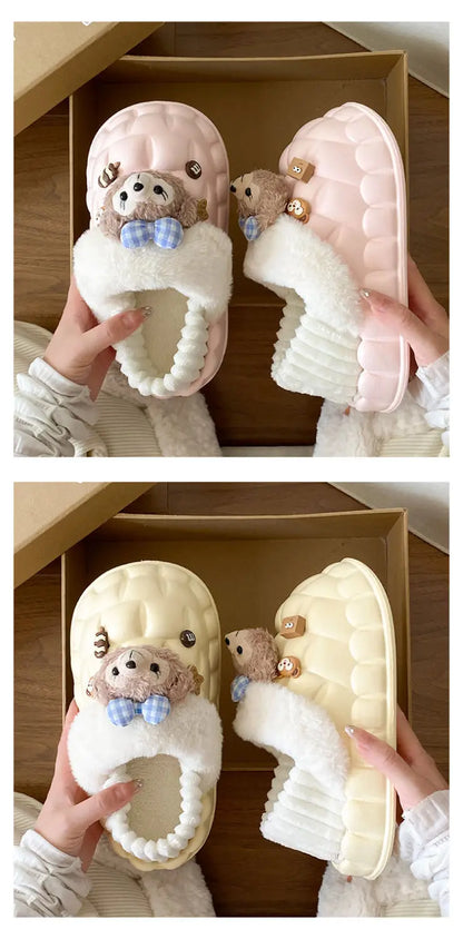 Disney Shelliemay Detachable Cotton Shoes Eva Thick Bottom With Velvet For Outer Wear, Warm And Waterproof Adult Cotton Dragging