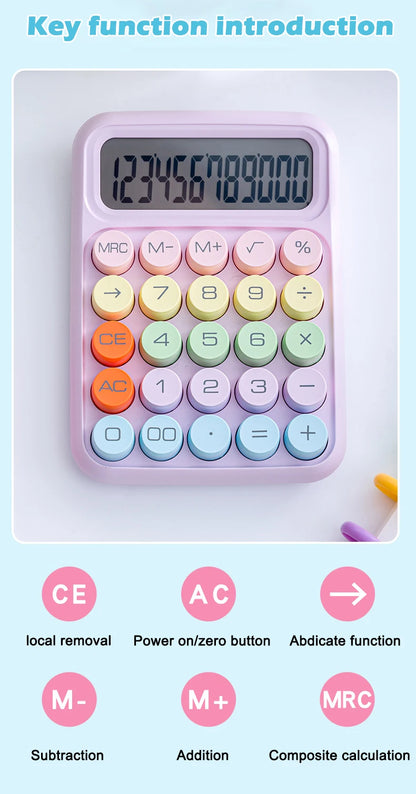 Keyboard Calculator Office 12-digit Mechanical Buttons Calculator Cute Candy Color School Supplies Students/Finance Stationery