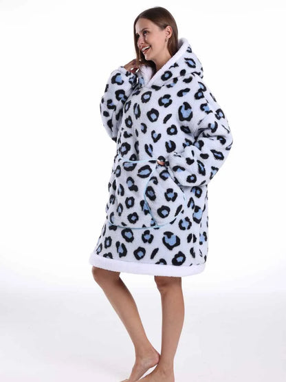 Winter Hoodies Women Men Clothes Blue Leopard Sweatshirt Korean Style Pullover Fleece Giant Oversized Blanket with Long Sleeves