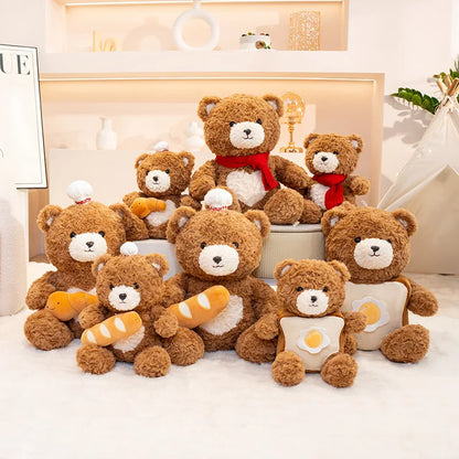 30-40cm New Arrival Kawaii Bear Cosplay Pastry Cook Plushies Soft Doll Red Scarf Cheese Bread Bear Stuffed Toy Birthday Gift