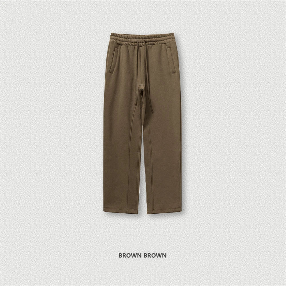 ZODF 345gsm Fleece Straight Pants for Men Unisex Loose Comfortable Sport Trousers Autumn Winter HY0864 - Brown / S