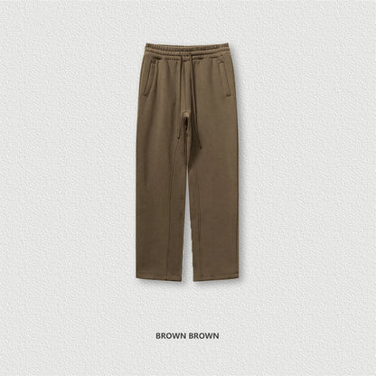 ZODF 345gsm Fleece Straight Pants for Men Unisex Loose Comfortable Sport Trousers Autumn Winter HY0864 - Brown / S