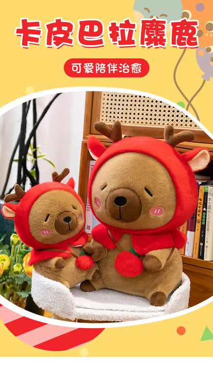 Plush Reindeer Capybara Transforming Stuffed Animal Cute Deer Cavy Doll for Kids Birthday Xmas Gift Soft Toy Bear