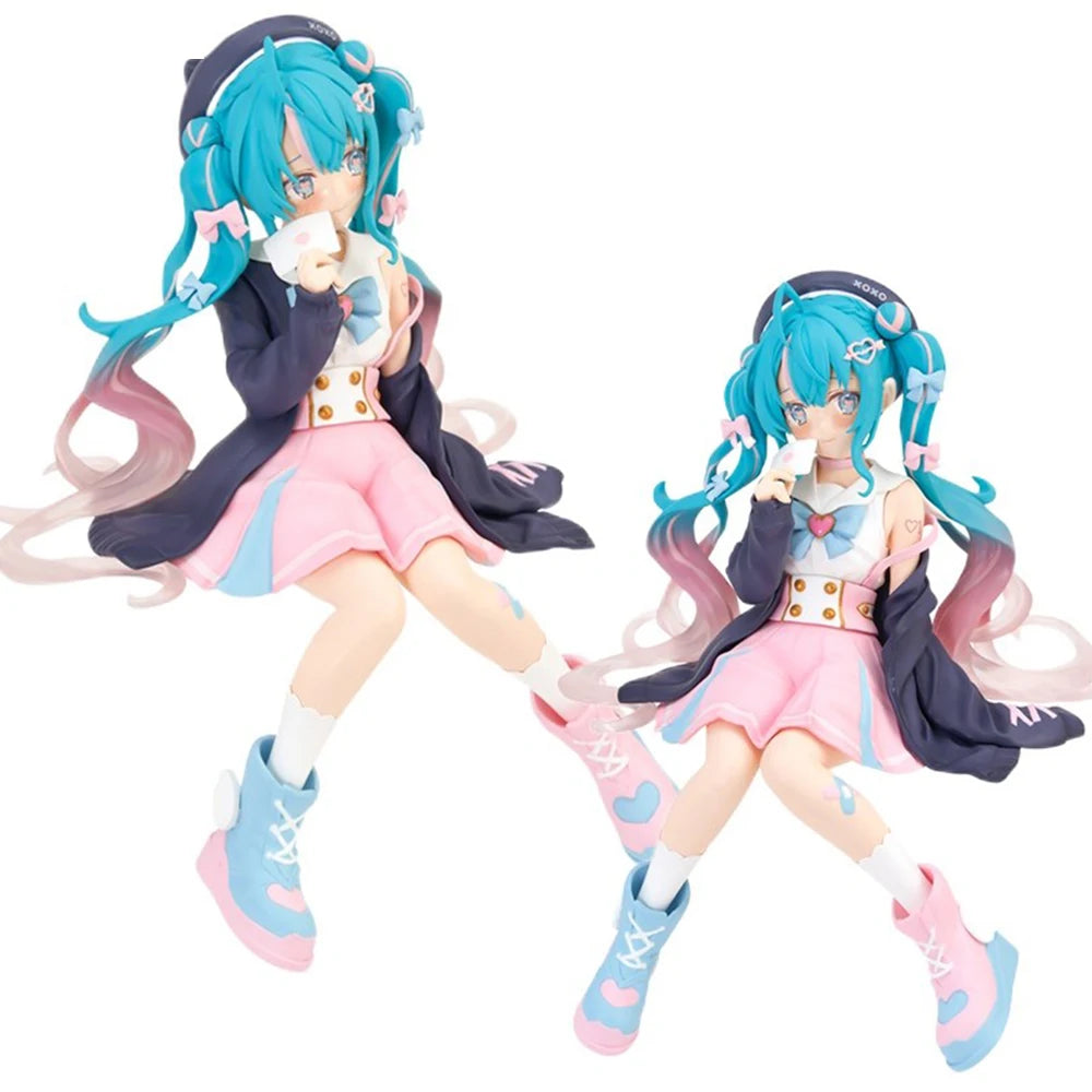 Hatsune Miku Pink Sakura Sitting PVC Anime Figure Model Toy Decoration Collectible Gift - No Box
