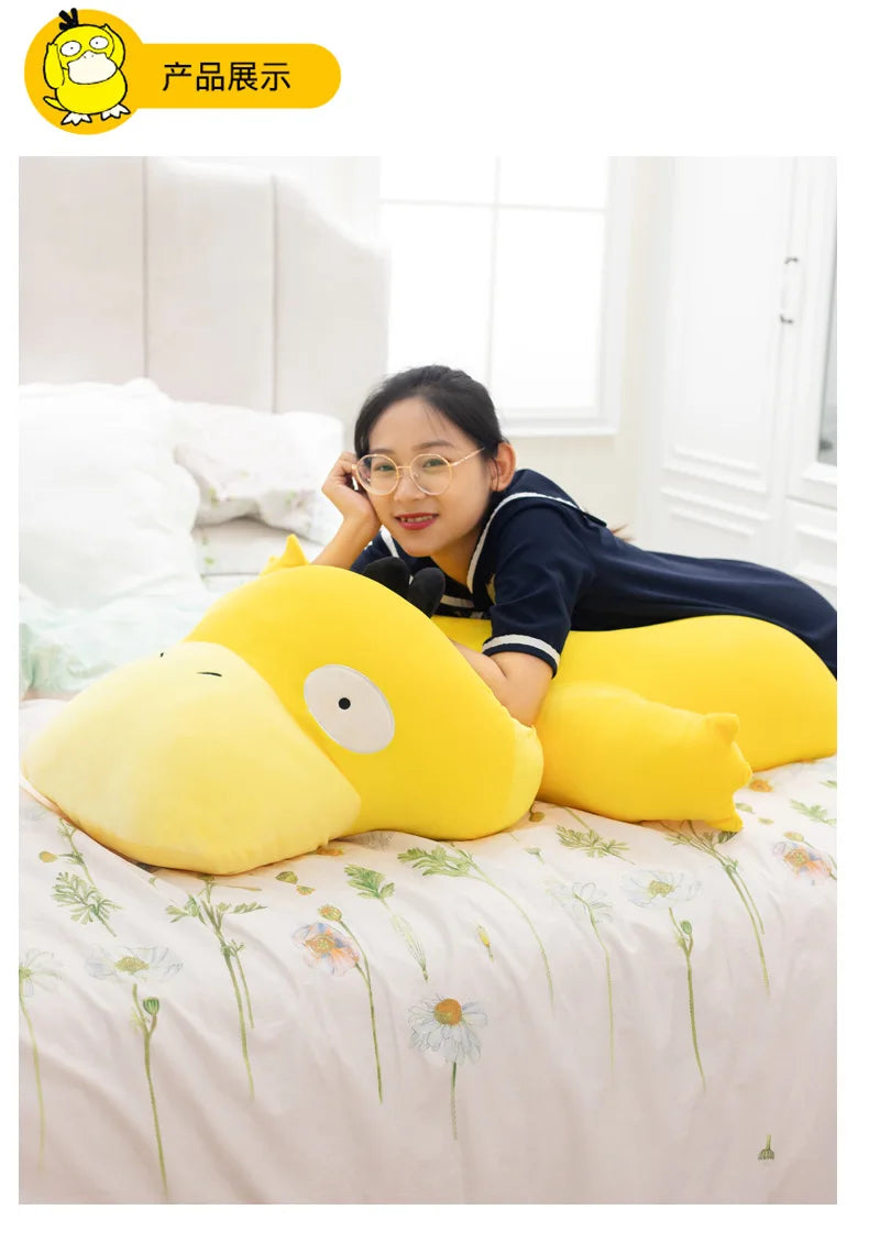 Super Big Size 100cm Pokemon Psyduck Plush Toy Soft Yellow Duck Doll Stuffed Animal Plush Toy Gift for Girlfriend Present Pillow