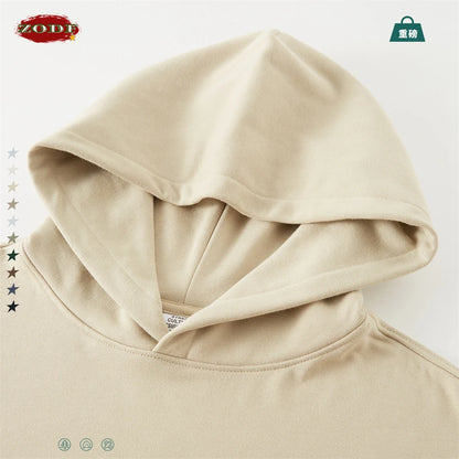 ZODF New Winter 440gsm Terry Hooded Hoodies For Men Retro Unisex Couple Loose Oversized Solid Pullovers Streetwears HY0664