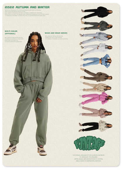 ZODF Chic Sexy Women Super-short Fleece Cropped Hoodies Girl Female Hip Hop Loose 345gsm Solid Hooded Pullover Streetwear HY0340