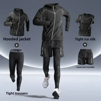 Men’s Fitness Running Set Tight-Fit Quick-Dry Sportswear for Autumn Night Runs Training and Cycling Gear - Silver / 2XL