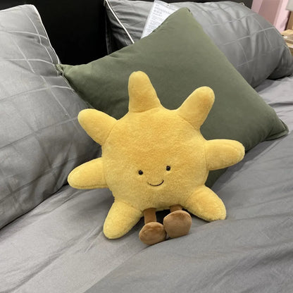 Nordic Smile Face Moon Yellow Sun Plushie Cushion Stuffed Cute Weather Plush Toy for Kid Bedroom Decor Sofa Throw Pillow
