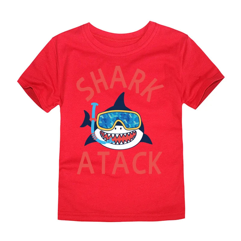 Boys Clothes Cotton Kids Toddlers 2 to 3 4 5 6 7 8 9 10 11 12 Years Dark Blue Shirt Short Shark Tops Designer Children Clothing